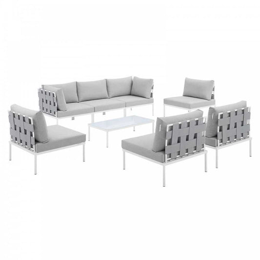 Harmony 8-Piece Sunbrella Outdoor Patio All Mesh Sectional Sofa Set, Gray Gray