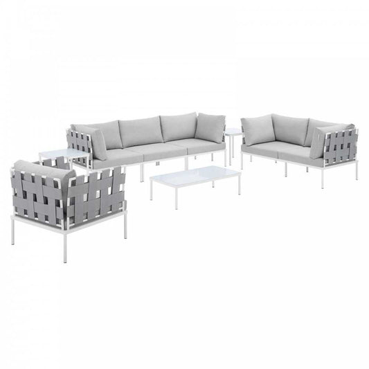 Harmony 8-Piece Sunbrella Outdoor Patio Aluminum Seating Set, Gray Gray