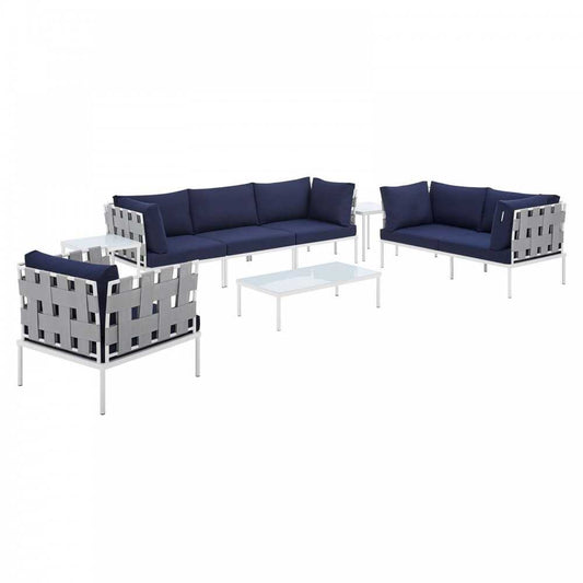 Harmony 8-Piece Sunbrella Outdoor Patio Aluminum Seating Set, Gray Navy