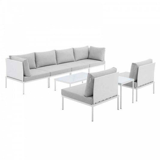 Harmony 8-Piece Sunbrella Outdoor Patio Aluminum Sectional Sofa Set, White Gray, EEI-4944-WHI-GRY-SET