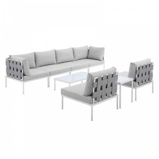 Harmony 8-Piece Sunbrella Outdoor Patio Aluminum Sectional Sofa Set, Gray Gray