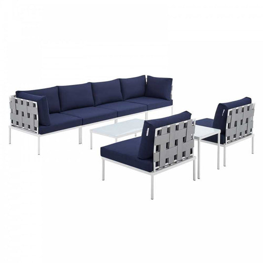 Harmony 8-Piece Sunbrella Outdoor Patio Aluminum Sectional Sofa Set, Gray Navy