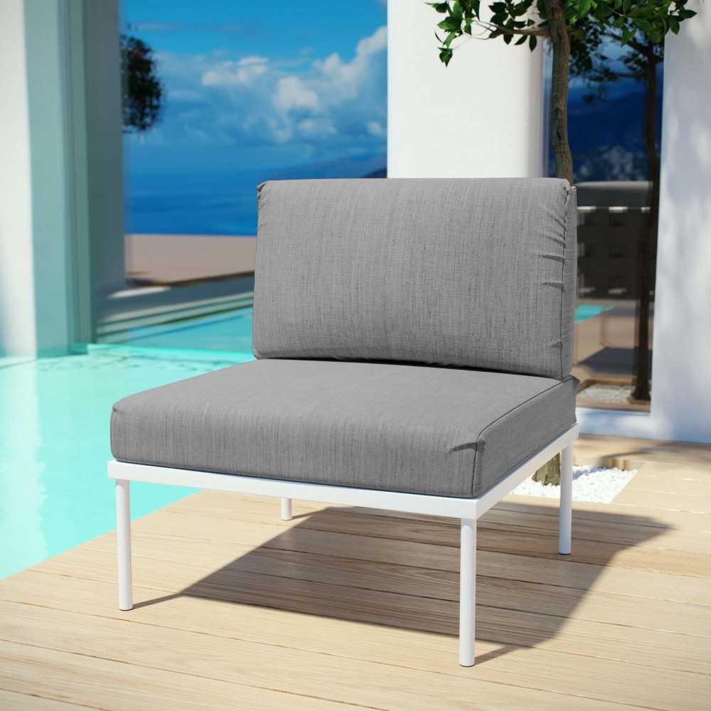 Harmony Armless Outdoor Patio Aluminum Chair, White Gray