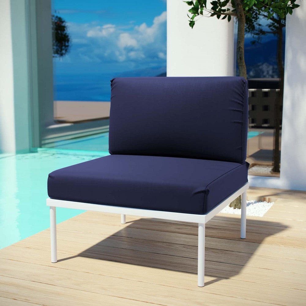 Harmony Armless Outdoor Patio Aluminum Chair, White Navy