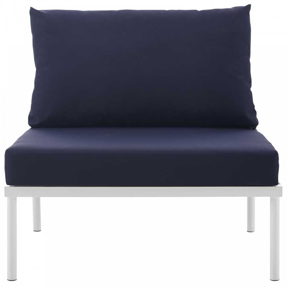Harmony Armless Outdoor Patio Aluminum Chair, White Navy