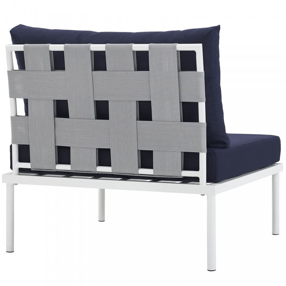 Harmony Armless Outdoor Patio Aluminum Chair, White Navy