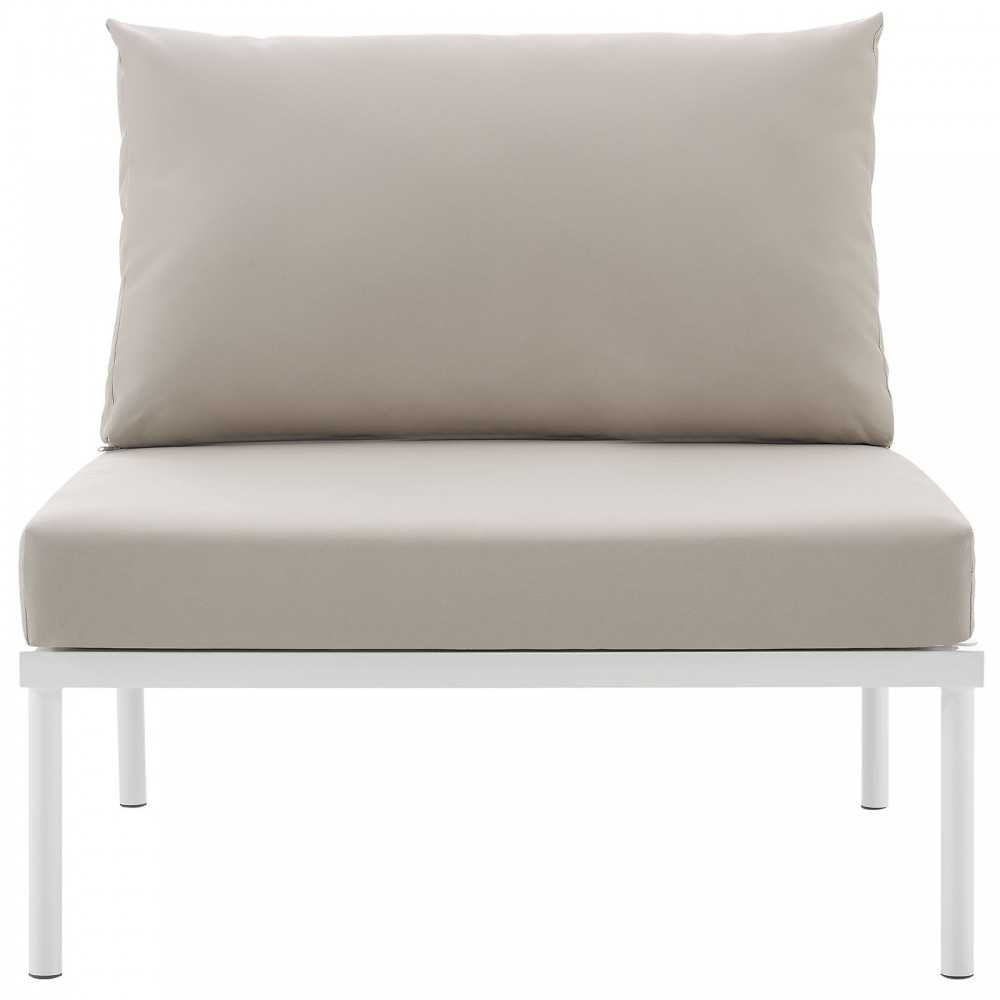 Harmony Armless Outdoor Patio Aluminum Chair, White Beige