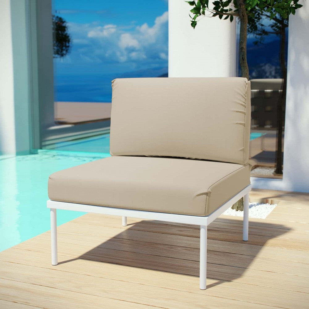 Harmony Armless Outdoor Patio Aluminum Chair, White Beige