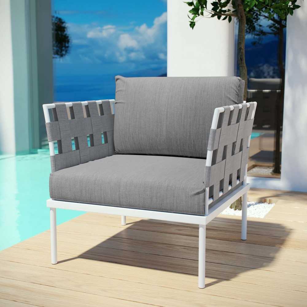 Harmony Outdoor Patio Aluminum Armchair, White Gray