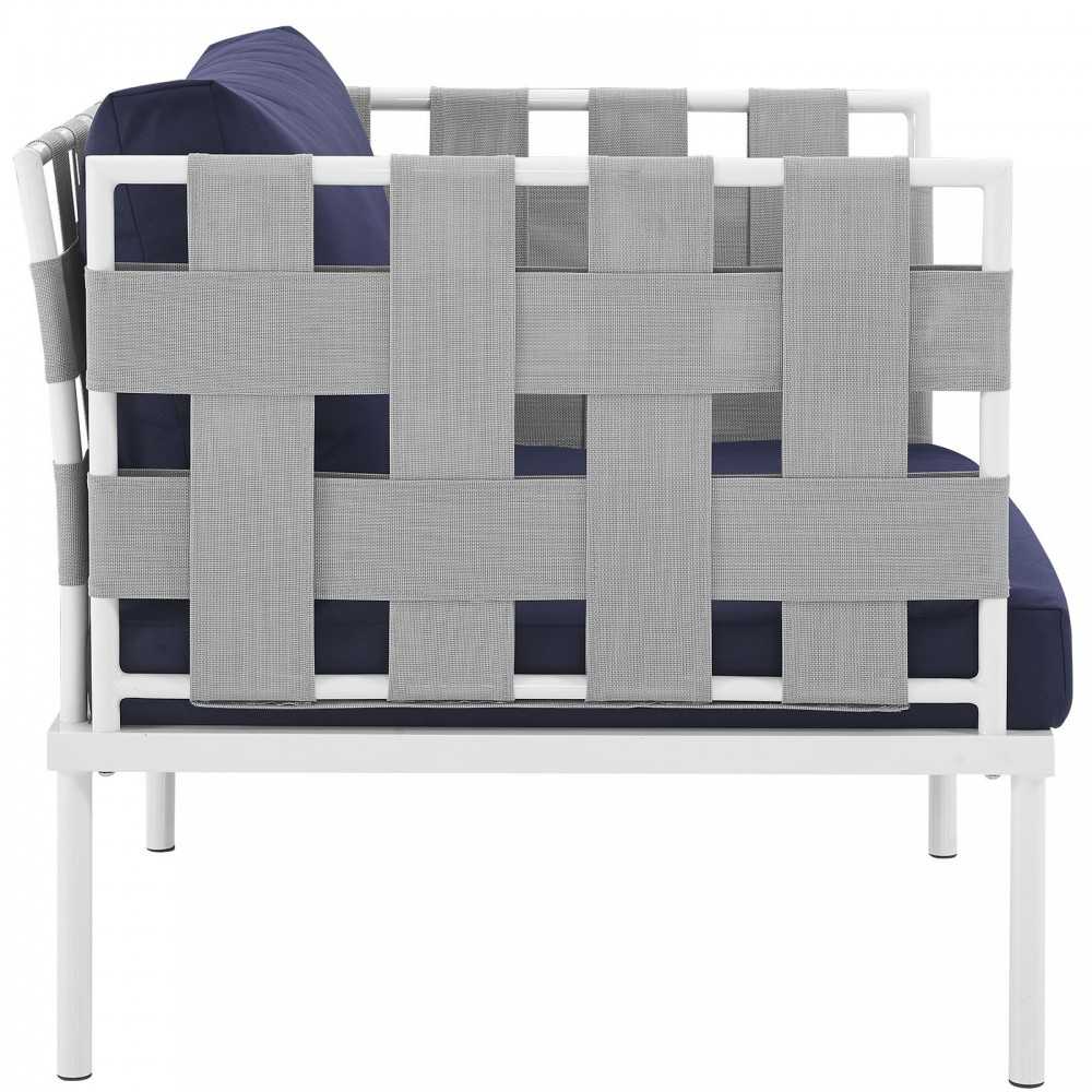 Harmony Outdoor Patio Aluminum Armchair, White Navy