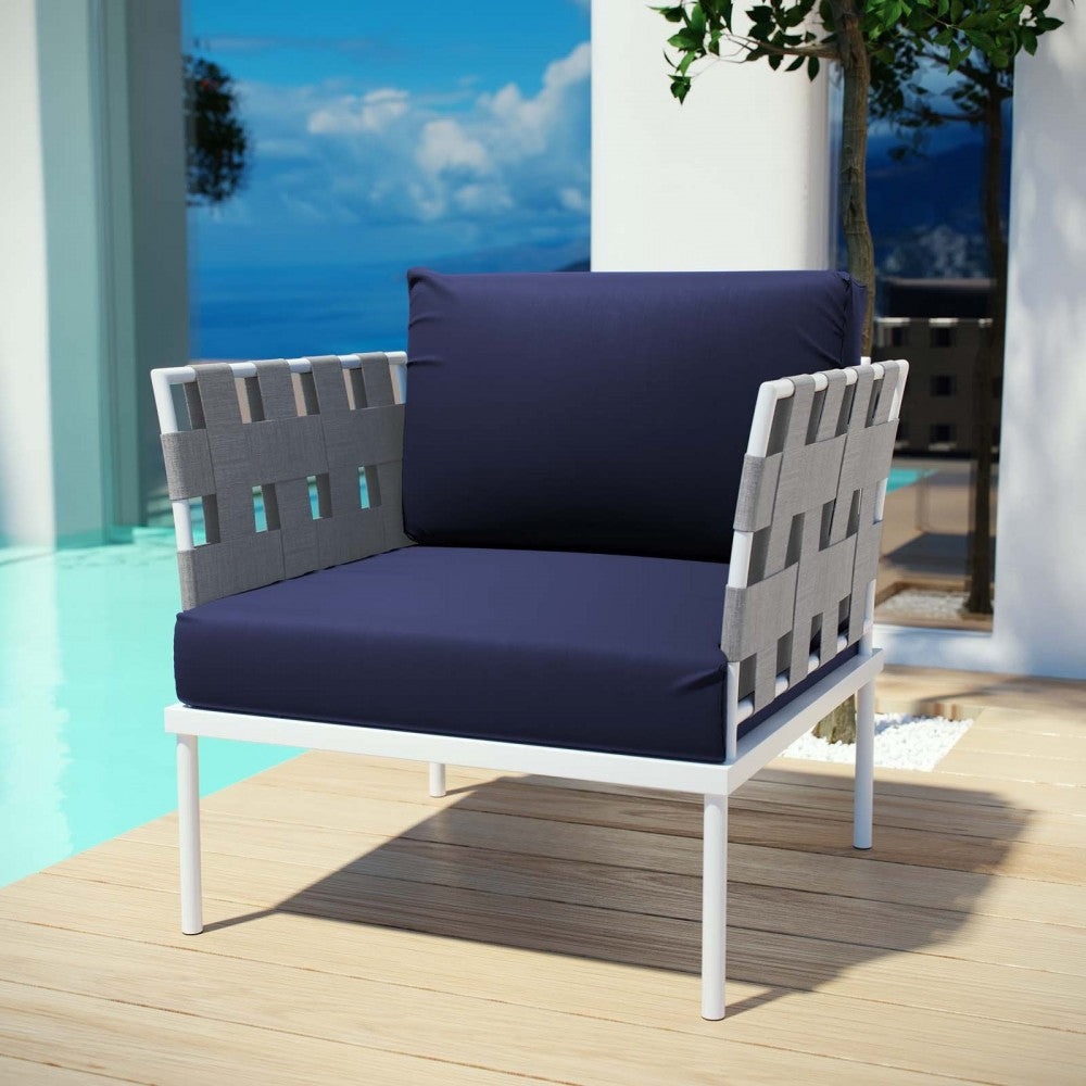 Harmony Outdoor Patio Aluminum Armchair, White Navy