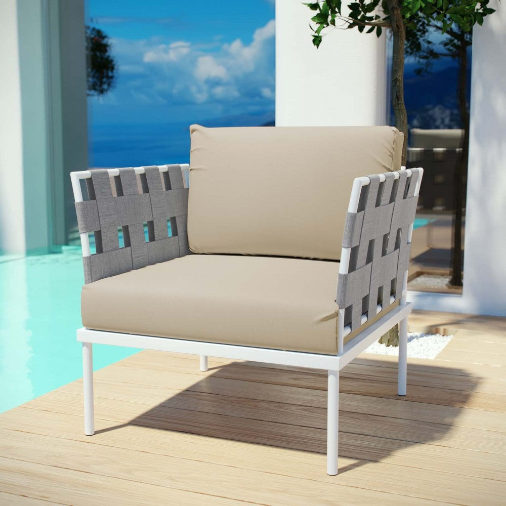 Harmony Outdoor Patio Aluminum Armchair, White Beige