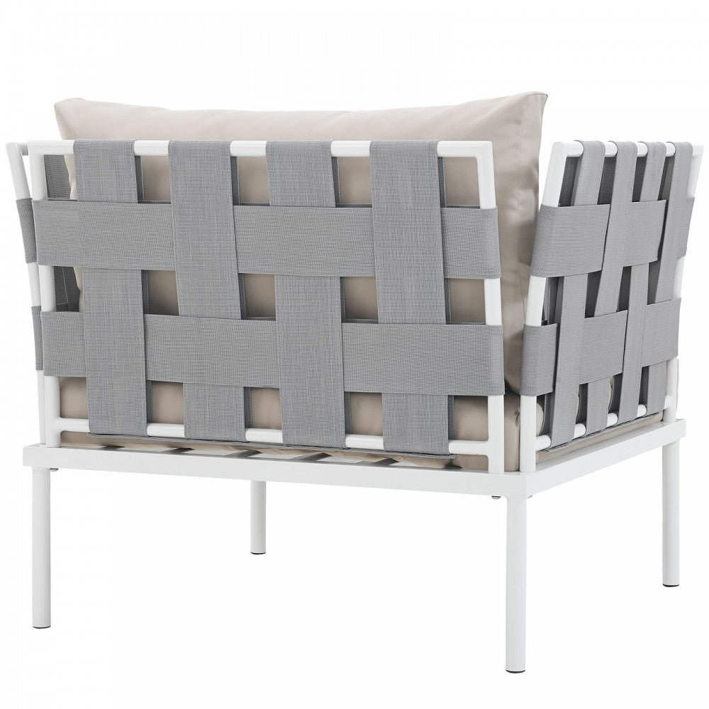 Harmony Outdoor Patio Aluminum Armchair, White Beige