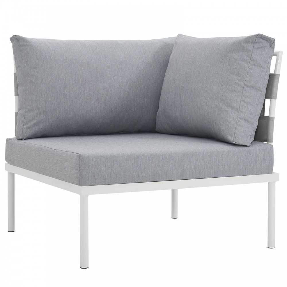 Harmony Outdoor Patio Aluminum Corner Sofa, White Gray
