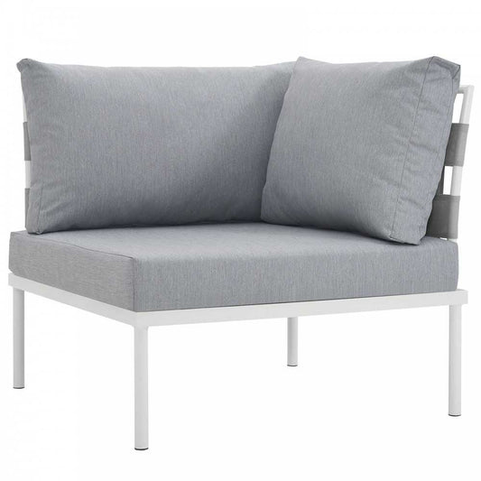 Harmony Outdoor Patio Aluminum Corner Sofa, White Gray
