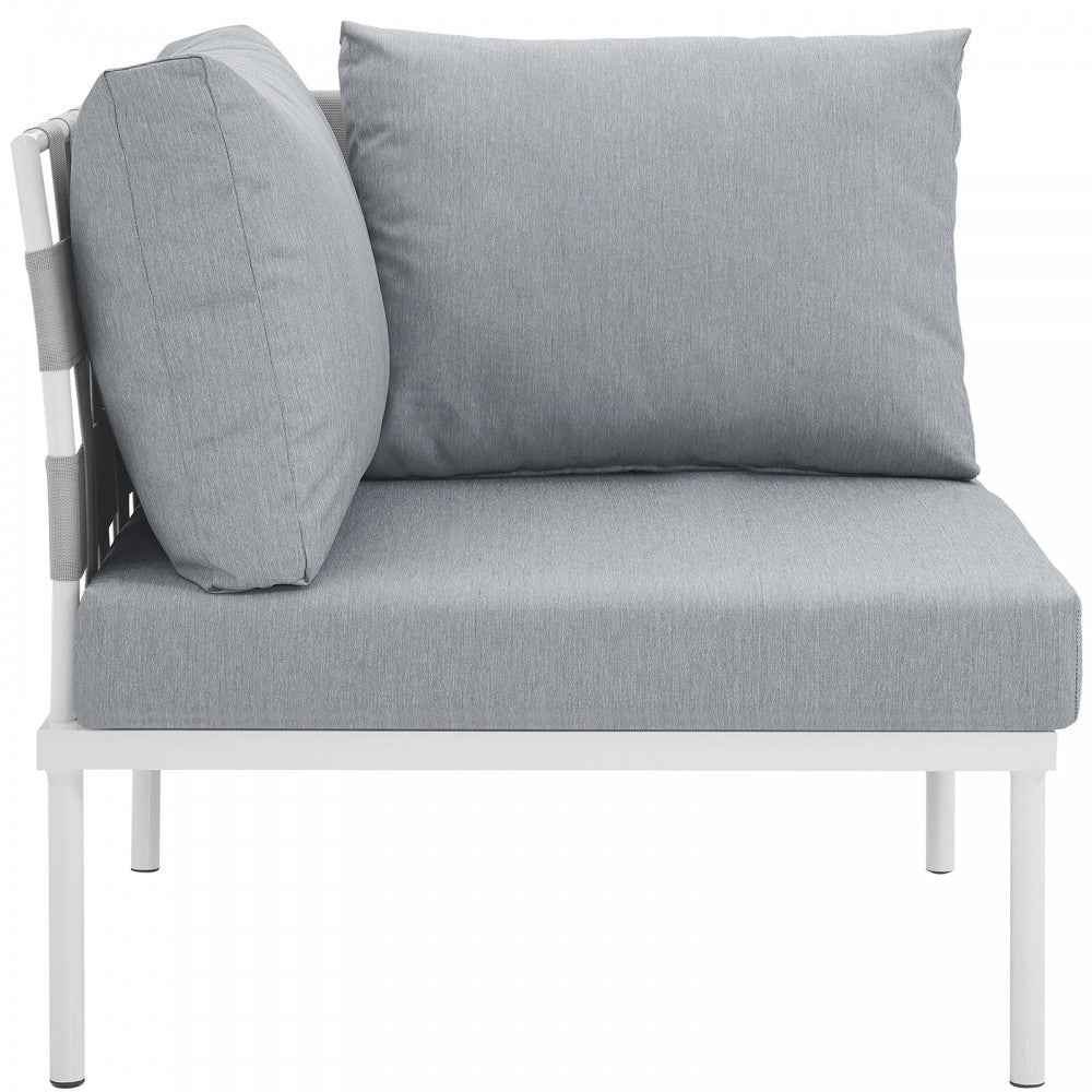 Harmony Outdoor Patio Aluminum Corner Sofa, White Gray
