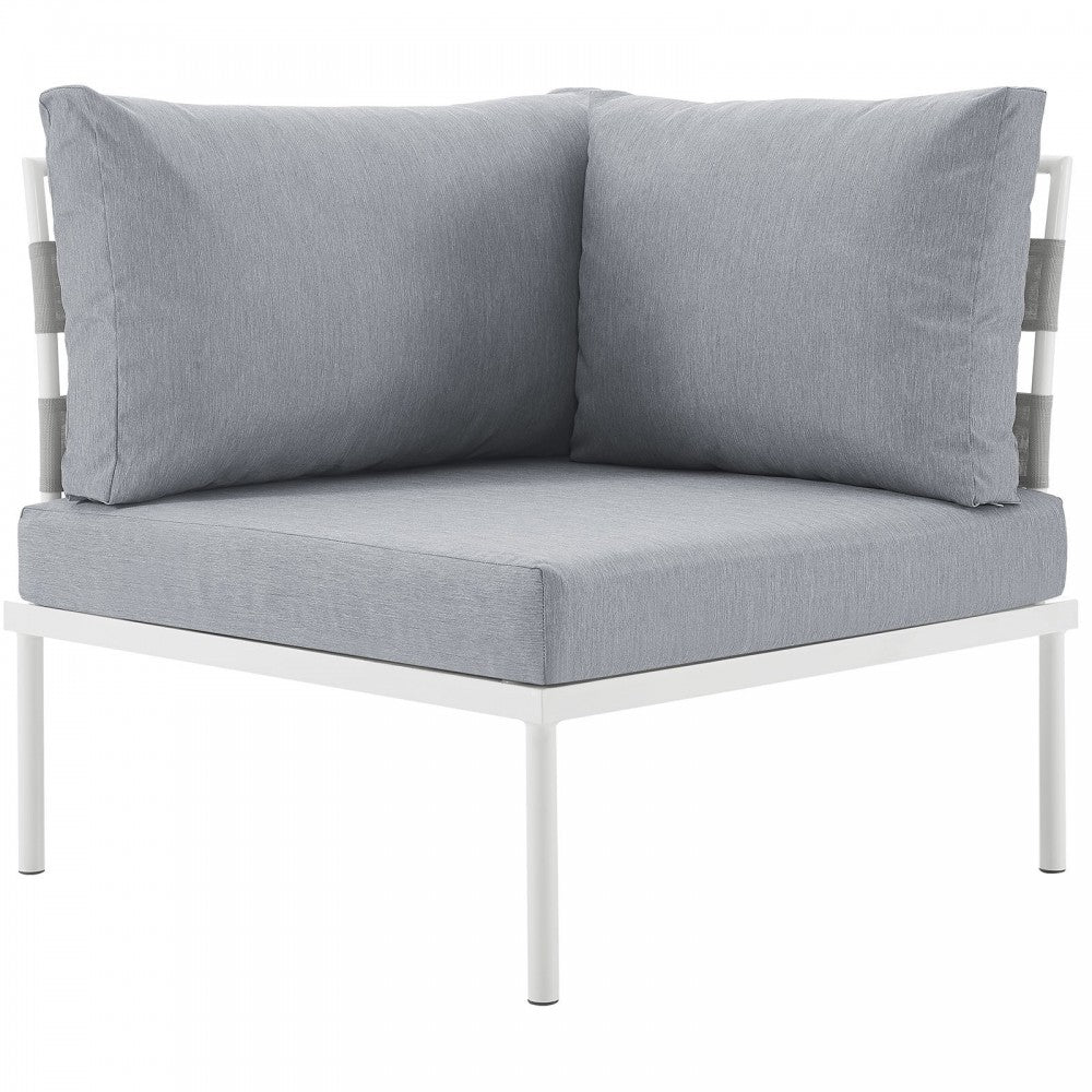 Harmony Outdoor Patio Aluminum Corner Sofa, White Gray