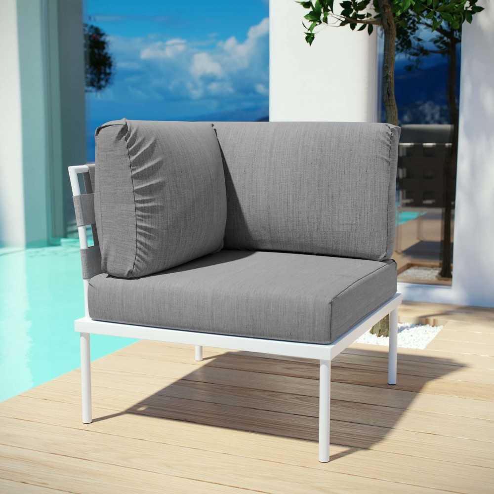 Harmony Outdoor Patio Aluminum Corner Sofa, White Gray