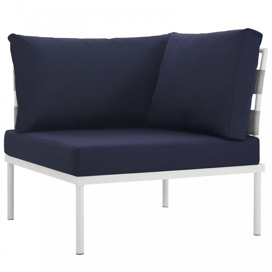 Harmony Outdoor Patio Aluminum Corner Sofa, White Navy