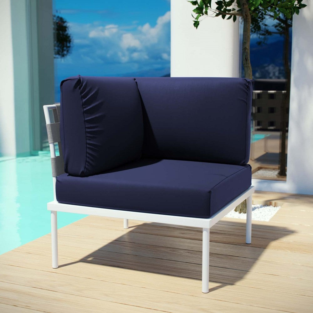 Harmony Outdoor Patio Aluminum Corner Sofa, White Navy