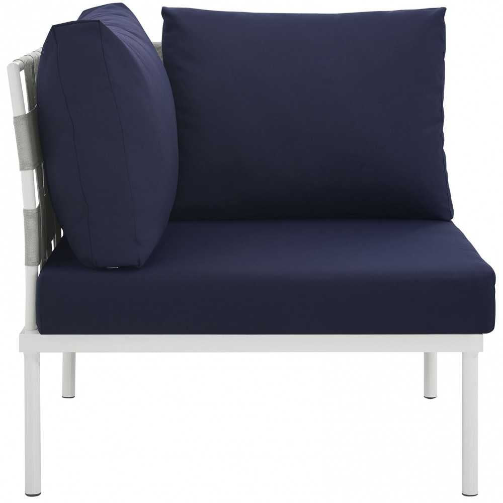 Harmony Outdoor Patio Aluminum Corner Sofa, White Navy