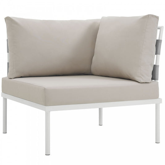 Harmony Outdoor Patio Aluminum Corner Sofa, White Beige