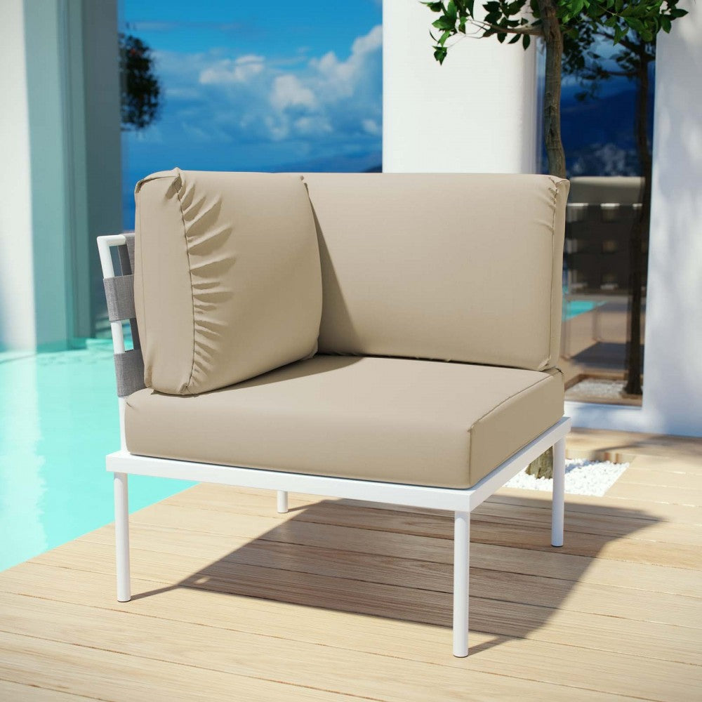 Harmony Outdoor Patio Aluminum Corner Sofa, White Beige