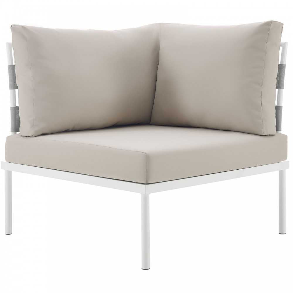 Harmony Outdoor Patio Aluminum Corner Sofa, White Beige