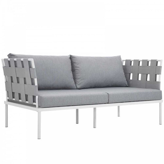Harmony Outdoor Patio Aluminum Loveseat, White Gray