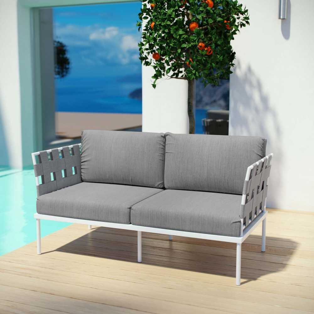 Harmony Outdoor Patio Aluminum Loveseat, White Gray