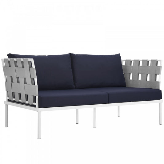 Harmony Outdoor Patio Aluminum Loveseat, White Navy