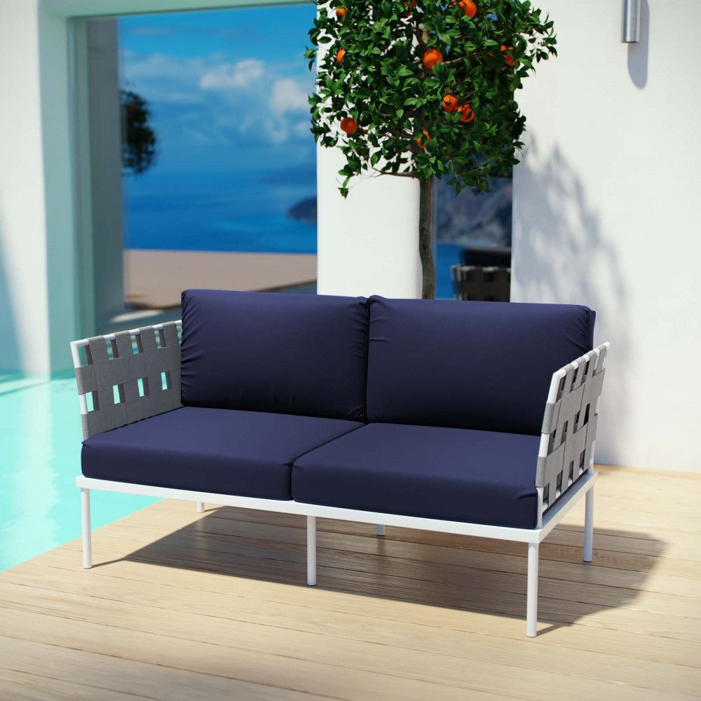 Harmony Outdoor Patio Aluminum Loveseat, White Navy