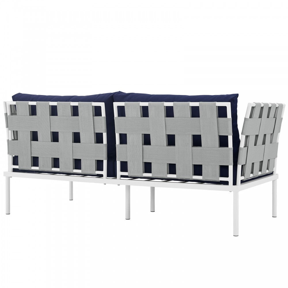 Harmony Outdoor Patio Aluminum Loveseat, White Navy