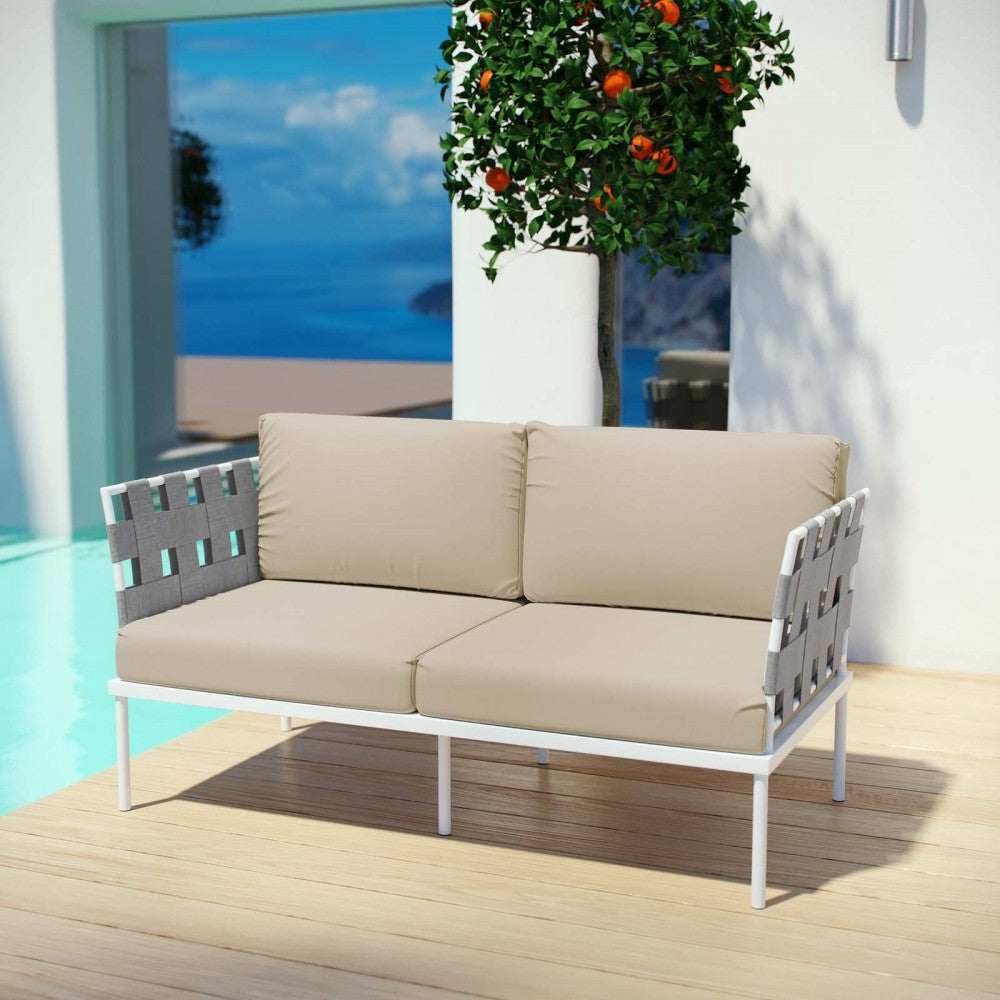 Harmony Outdoor Patio Aluminum Loveseat, White Beige