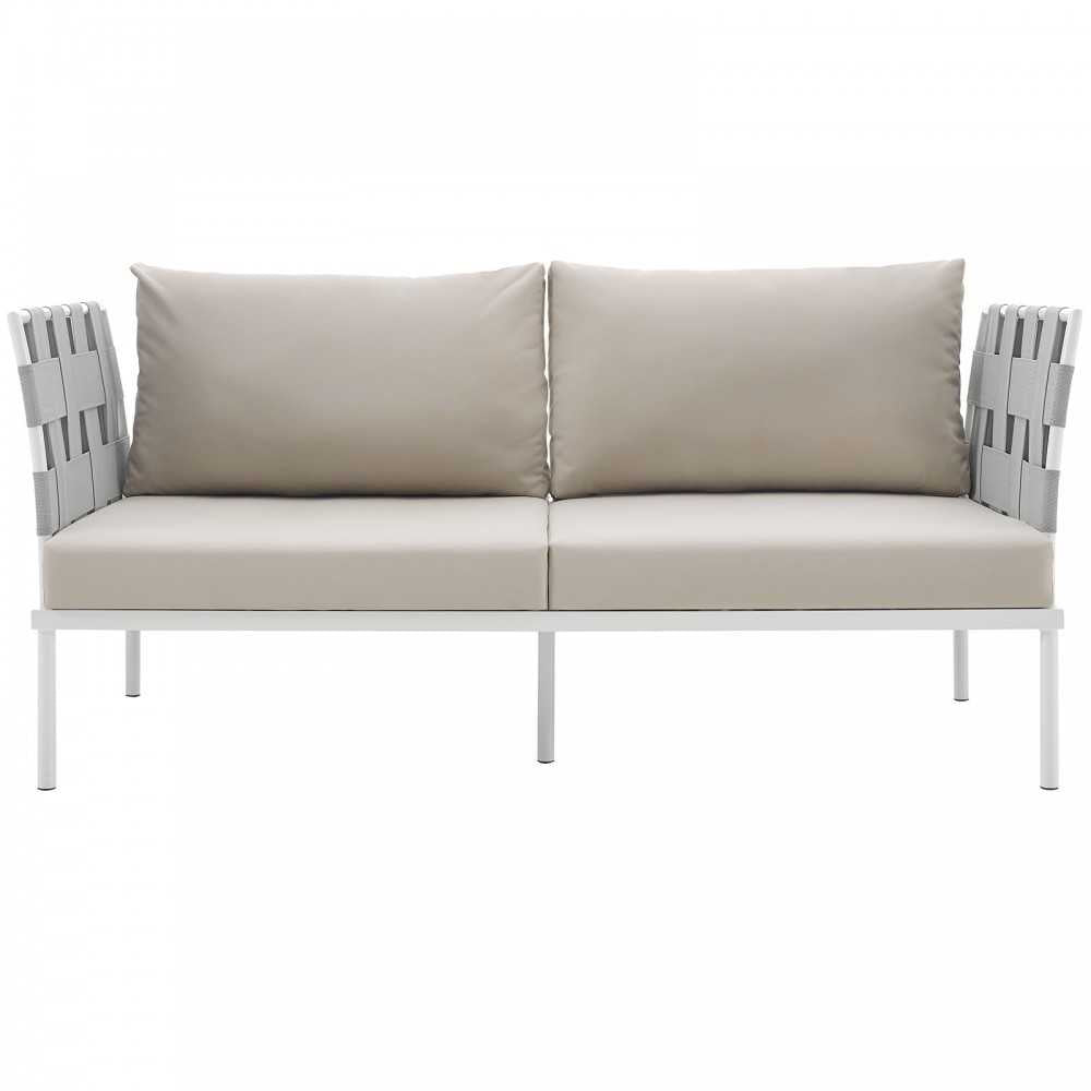 Harmony Outdoor Patio Aluminum Loveseat, White Beige