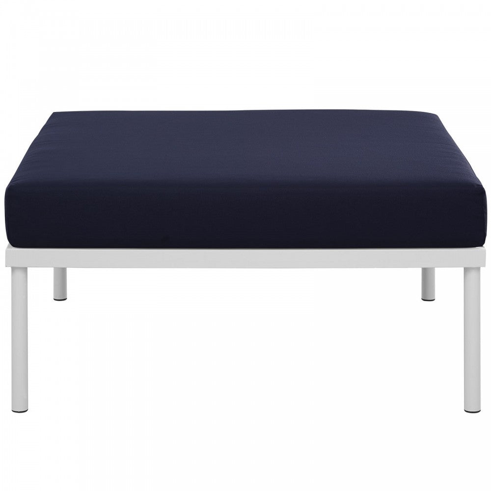 Harmony Outdoor Patio Aluminum Ottoman, White Navy