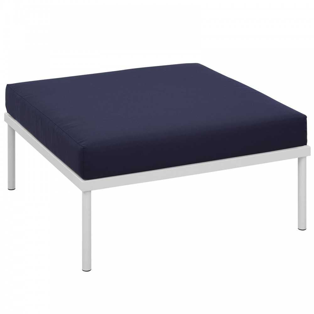 Harmony Outdoor Patio Aluminum Ottoman, White Navy