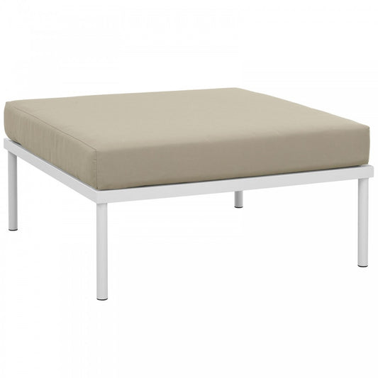 Harmony Outdoor Patio Aluminum Ottoman, White Beige