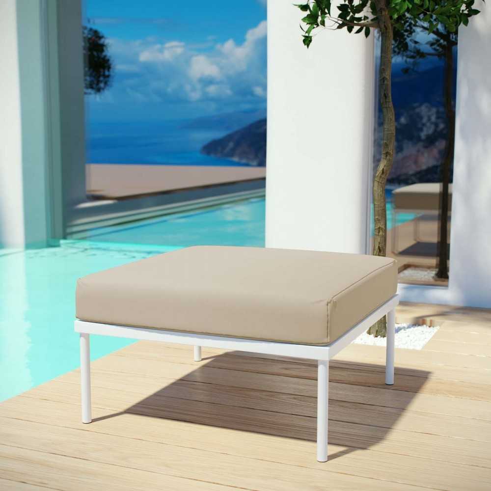 Harmony Outdoor Patio Aluminum Ottoman, White Beige