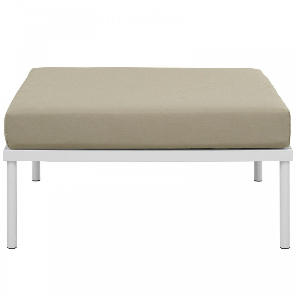 Harmony Outdoor Patio Aluminum Ottoman, White Beige