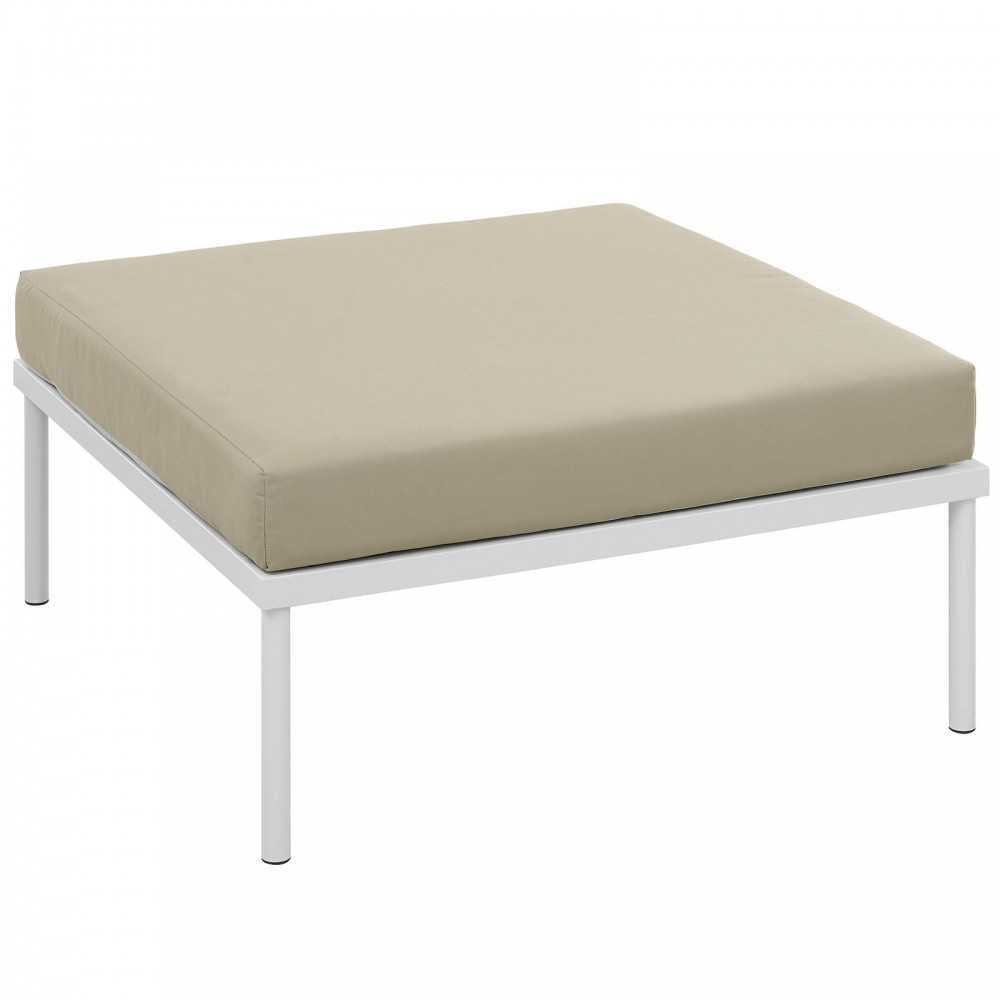 Harmony Outdoor Patio Aluminum Ottoman, White Beige