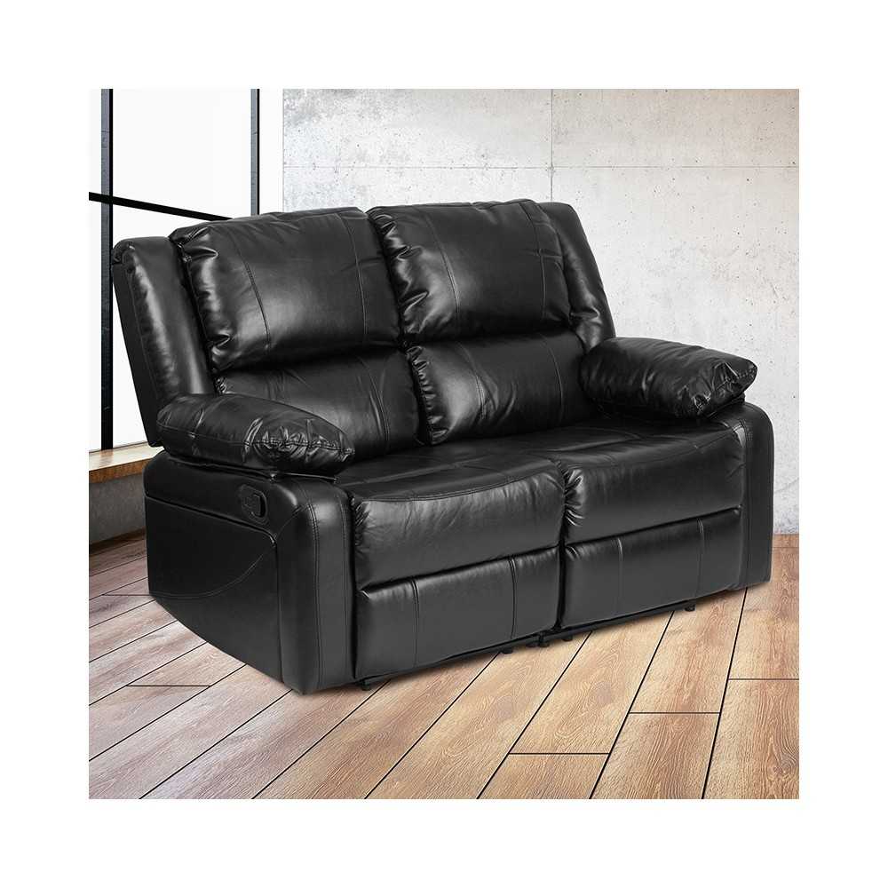 Harmony Series Black LeatherSoft Loveseat with Two Built-In Recliners