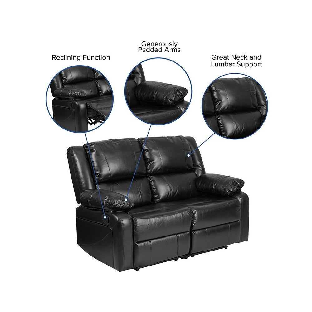 Harmony Series Black LeatherSoft Loveseat with Two Built-In Recliners