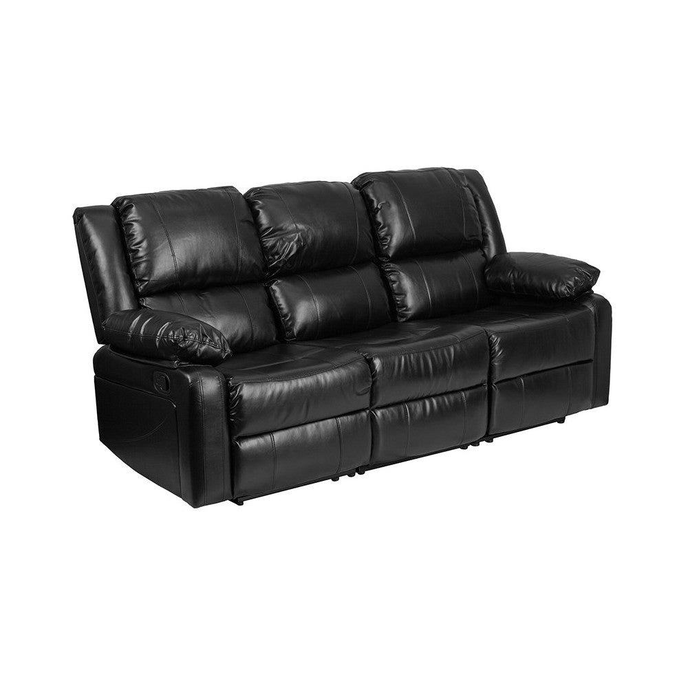 Harmony Series Black LeatherSoft Sofa with Two Built-In Recliners