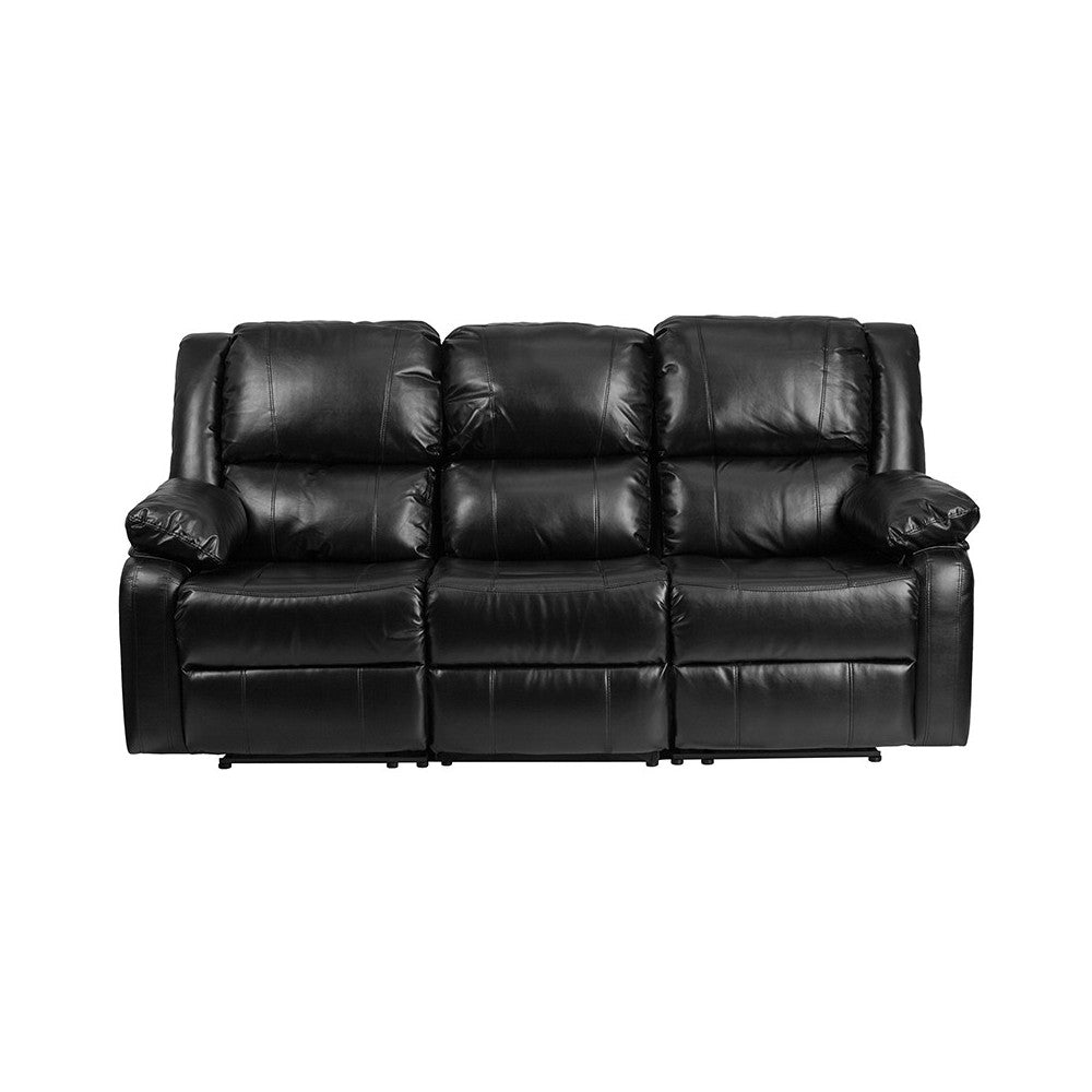 Harmony Series Black LeatherSoft Sofa with Two Built-In Recliners