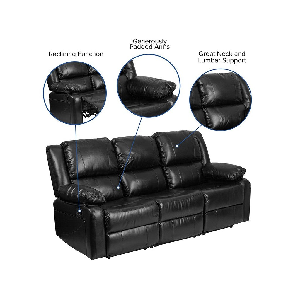 Harmony Series Black LeatherSoft Sofa with Two Built-In Recliners