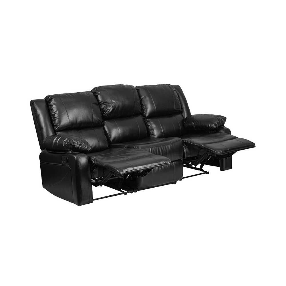 Harmony Series Black LeatherSoft Sofa with Two Built-In Recliners