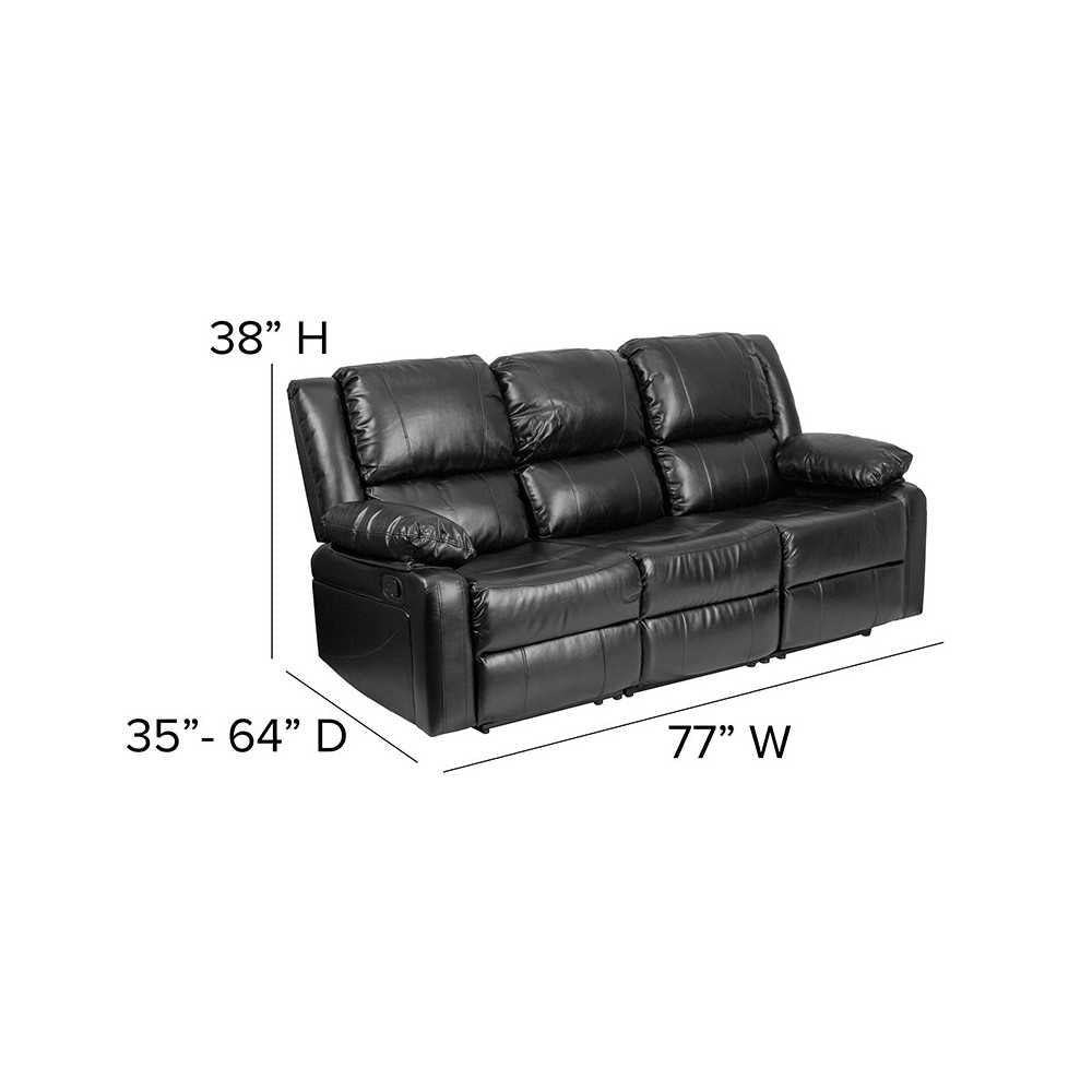 Harmony Series Black LeatherSoft Sofa with Two Built-In Recliners
