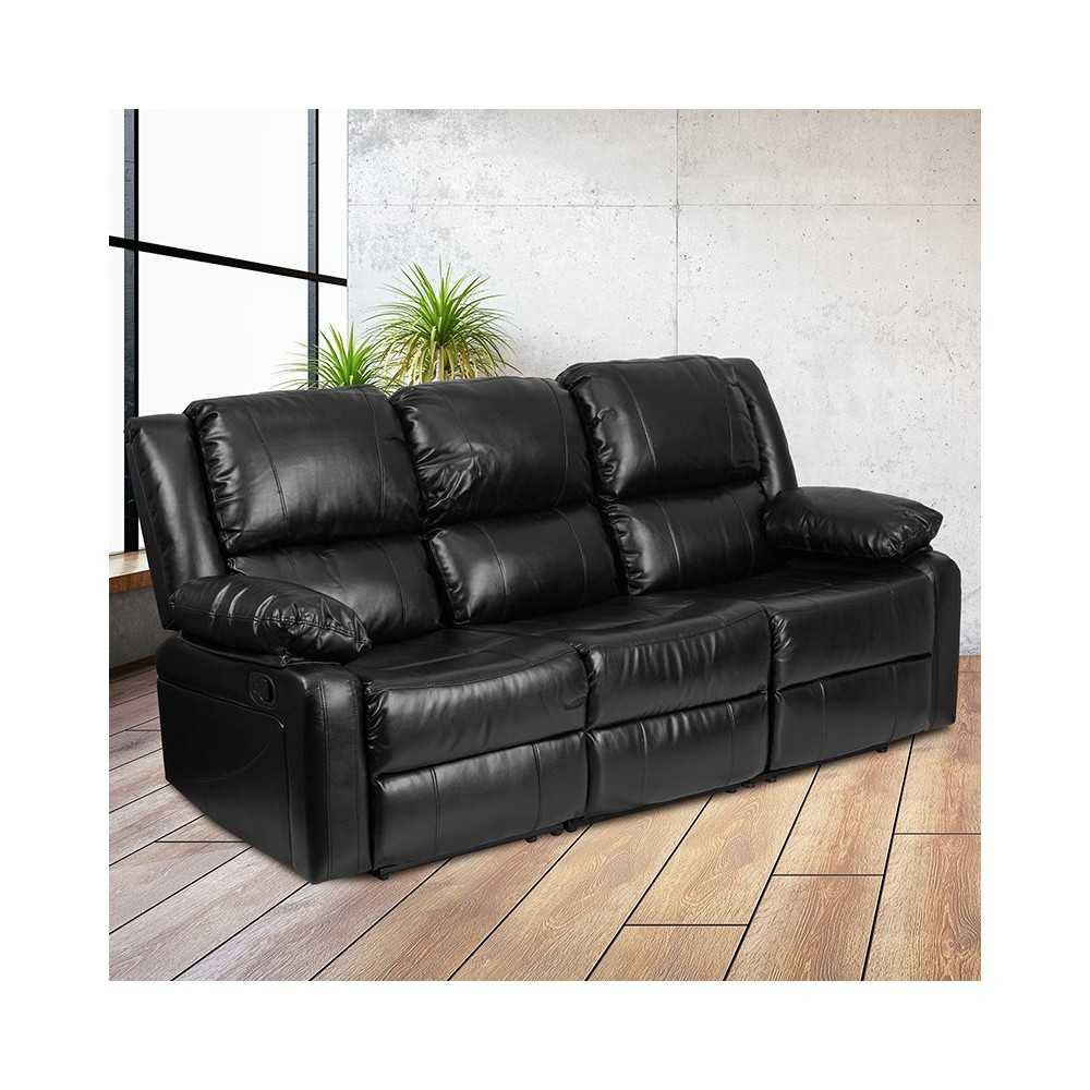Harmony Series Black LeatherSoft Sofa with Two Built-In Recliners