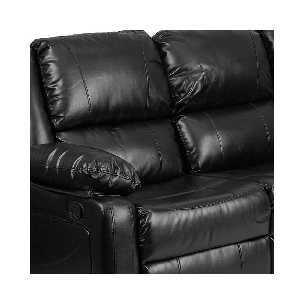 Harmony Series Black LeatherSoft Sofa with Two Built-In Recliners